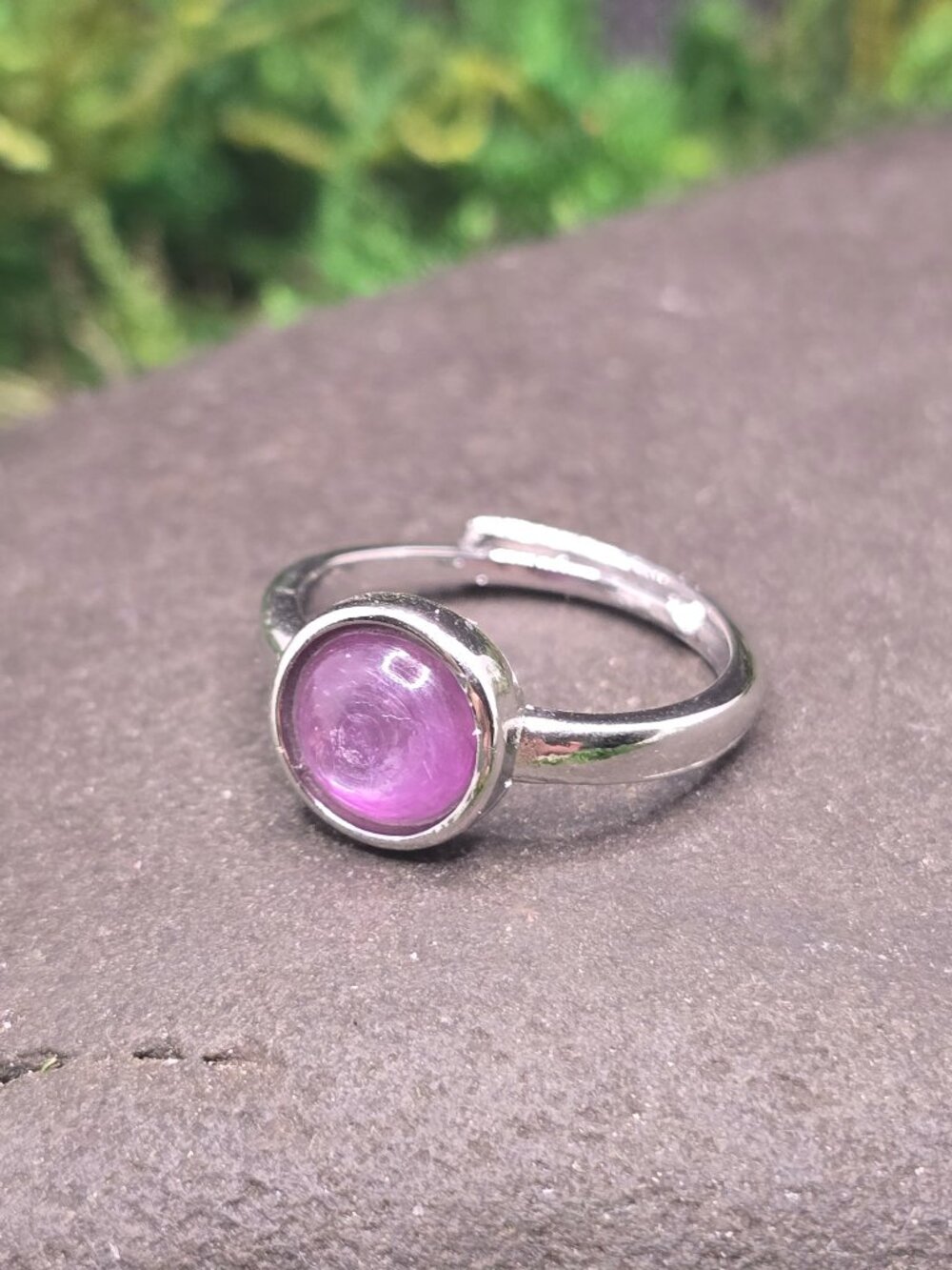 Amethyst Adjustable Ring Size 6-10 Silver Tone Crystal Jewelry Flawed